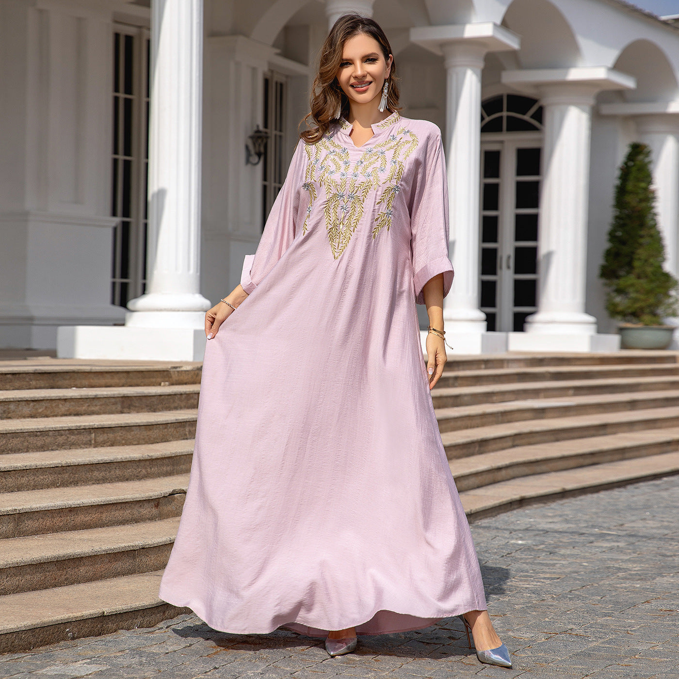 Robe longue femme fleurie rose — ORIS WEAR