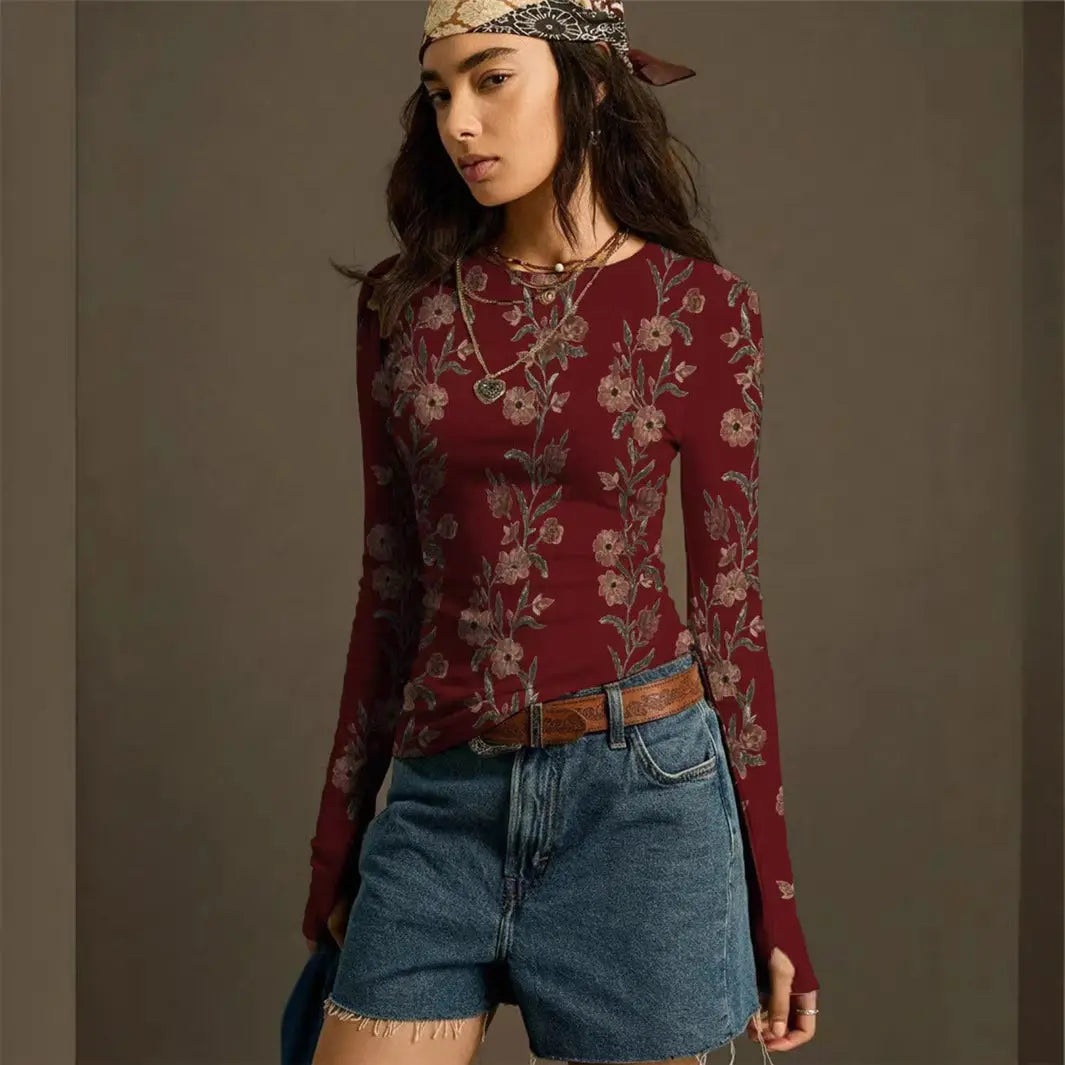 Pull en maille rétro pour femme à imprimé floral, coupe ajustée ORIS WEAR