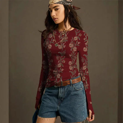Pull en maille rétro pour femme à imprimé floral, coupe ajustée ORIS WEAR