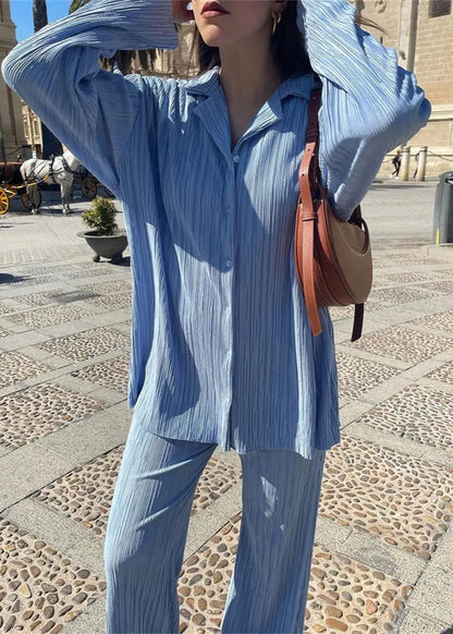 Ensemble chemise plissée & pantalon droit confortable ORIS WEAR