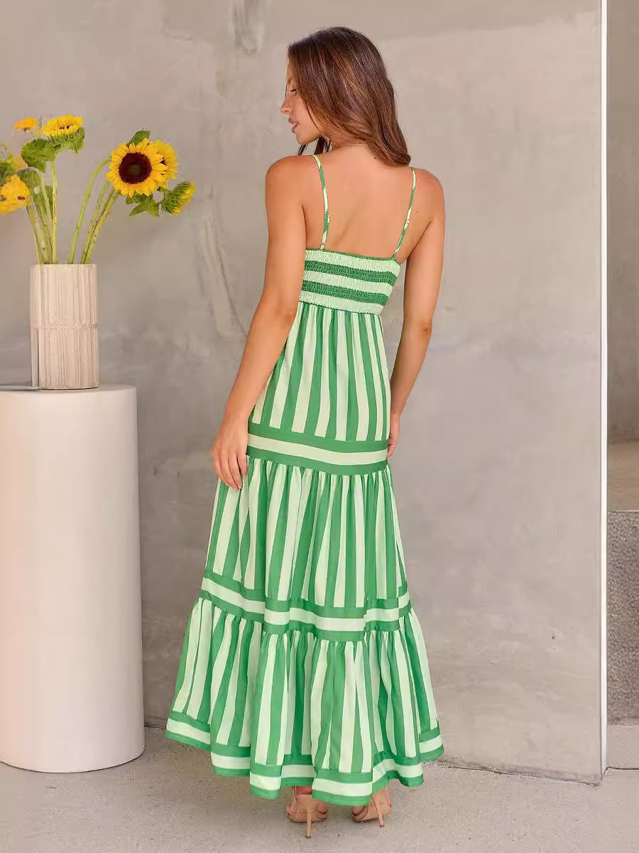 Robe Longue Rayée À Bretelles Avec Poches ORIS WEAR