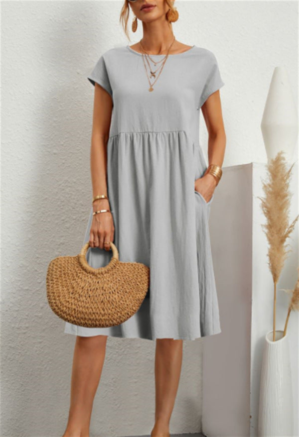 Robe en Coton à Col Rond et Jupe A-Line pour Femme ORIS WEAR