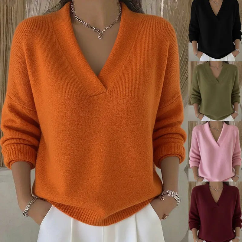 Pull en maille femme col V – Coupe ample, manches longues. ORIS WEAR