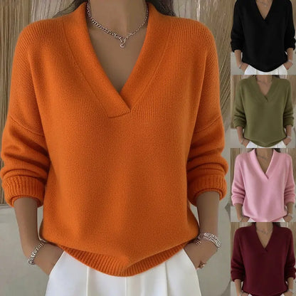 Pull en maille femme col V – Coupe ample, manches longues. ORIS WEAR