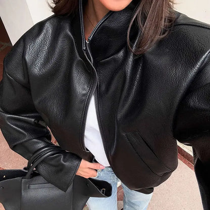 Veste en cuir PU noir à coupe ample ORIS WEAR