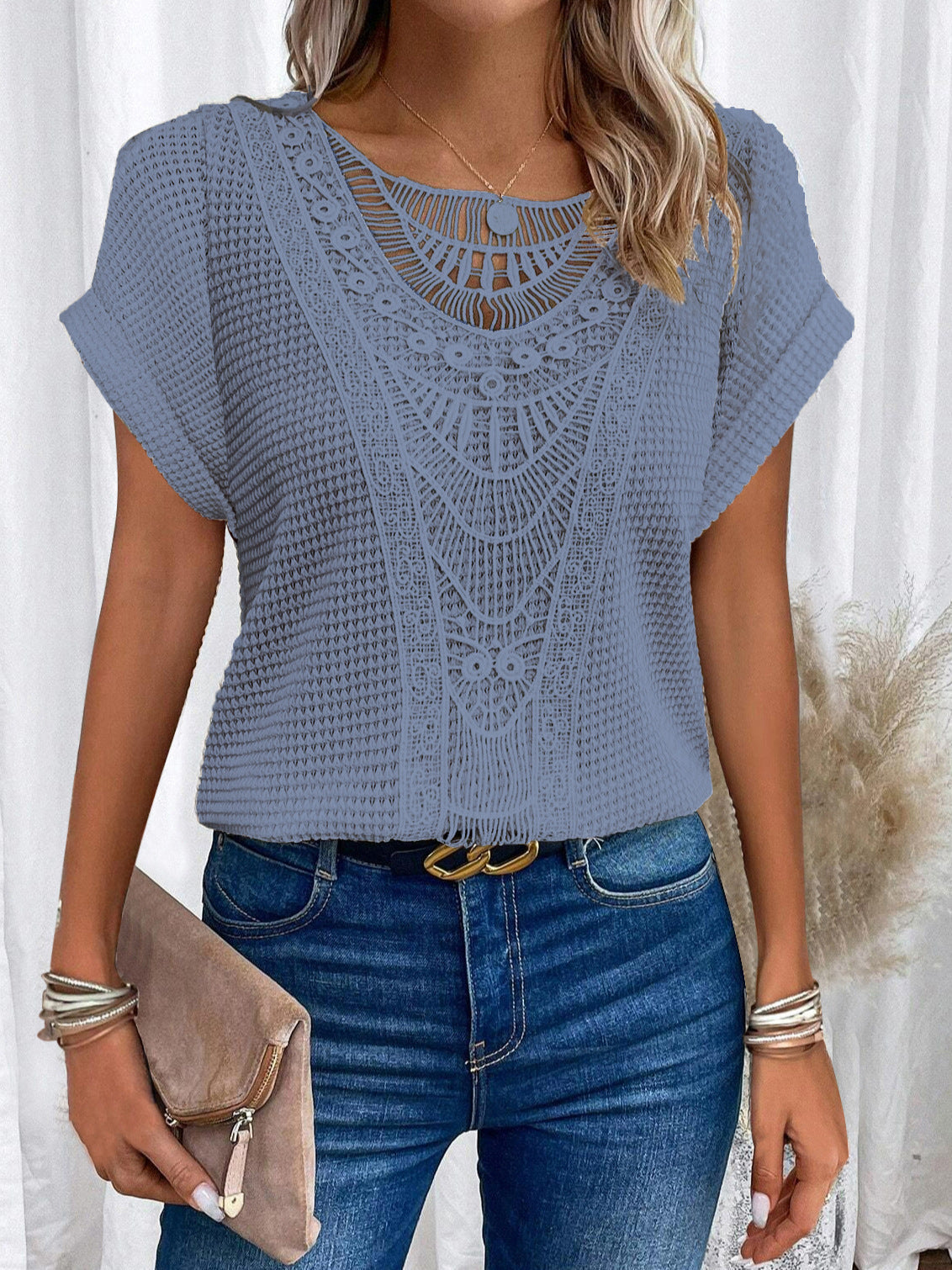 Pull  à manches courtes ajouré, style ethnique ORIS WEAR