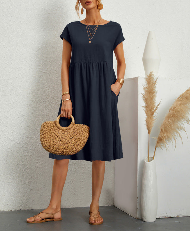 Robe en Coton à Col Rond et Jupe A-Line pour Femme ORIS WEAR