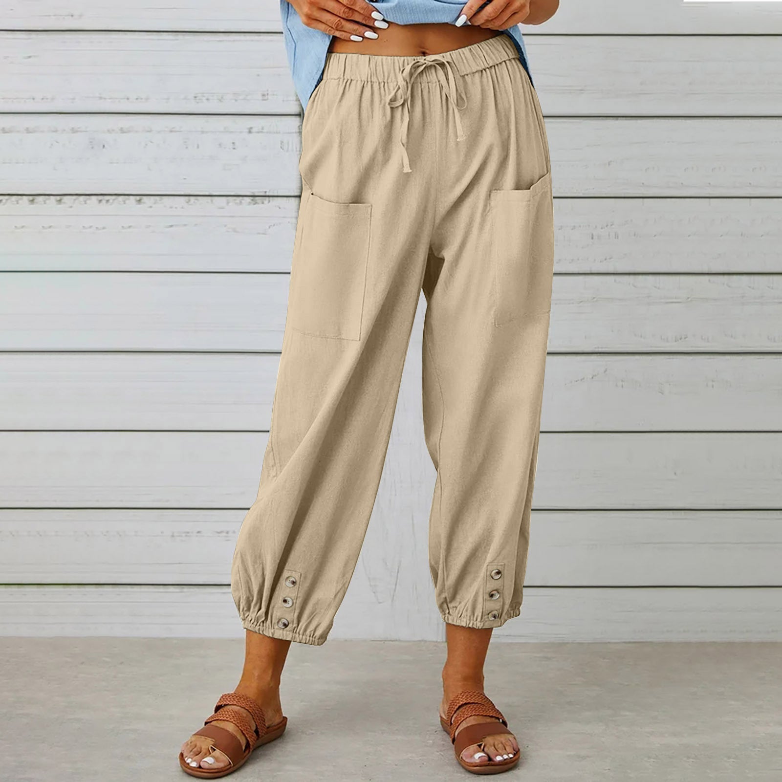 Pantalon à cordon de serrage en coton et lin ORIS WEAR