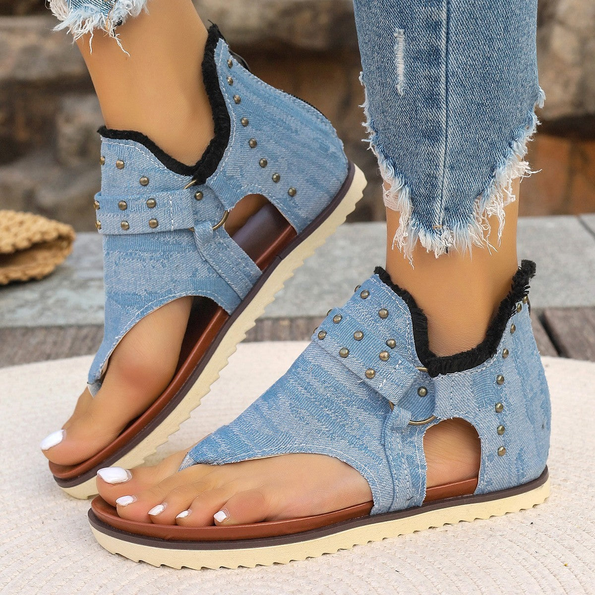 Sandales plates en jean avec fermeture éclair à l'arrière ORIS WEAR