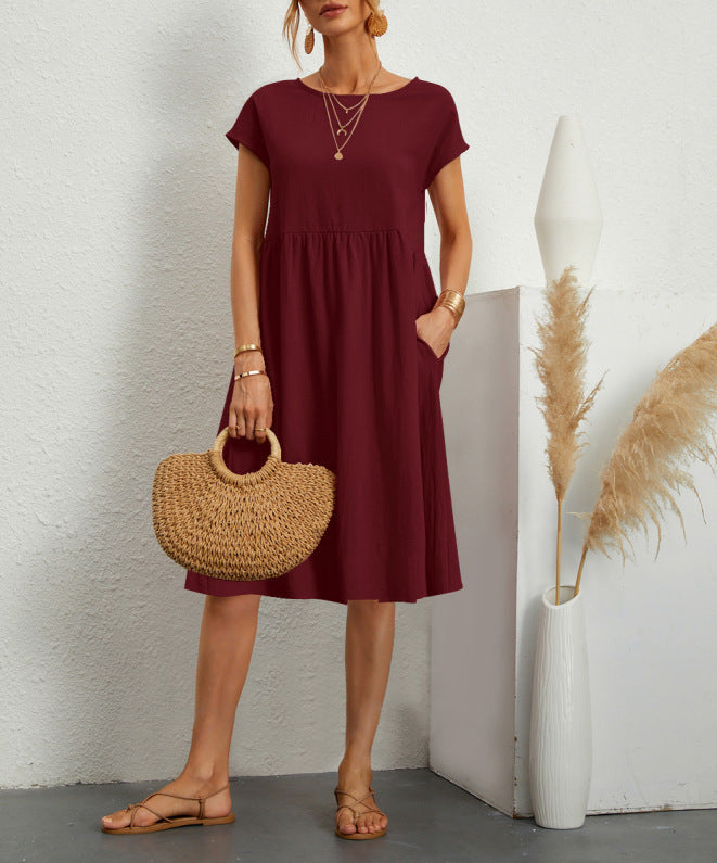 Robe en Coton à Col Rond et Jupe A-Line pour Femme ORIS WEAR