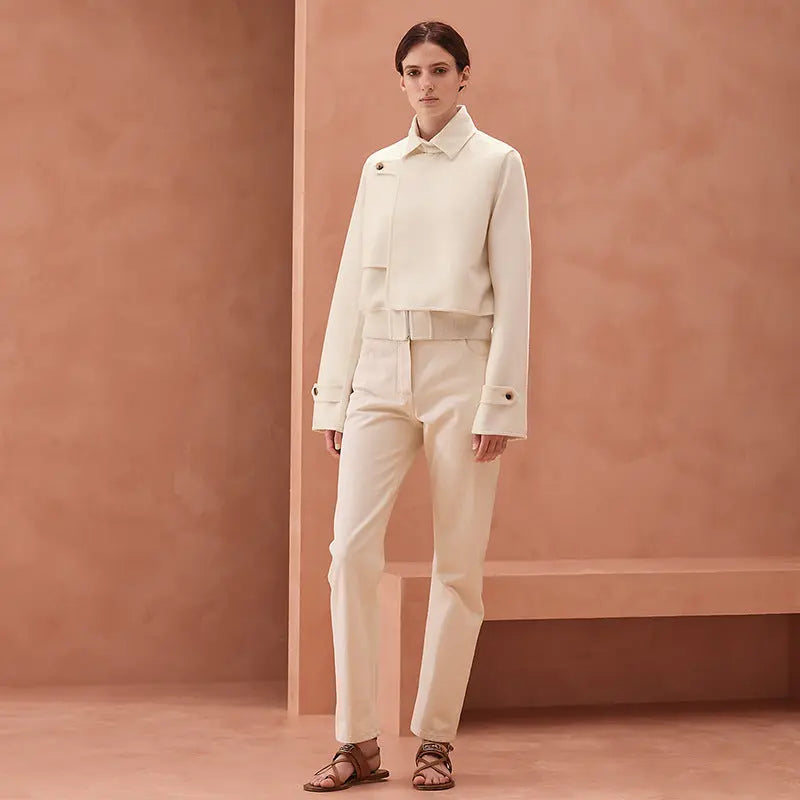 Veste Femme Courte en Cuir de Mouton – Style Rétro Élégant, Blanc Crème ORIS WEAR