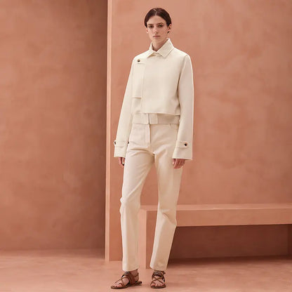 Veste Femme Courte en Cuir de Mouton – Style Rétro Élégant, Blanc Crème ORIS WEAR