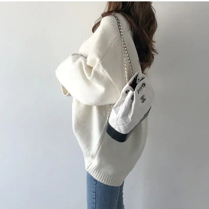 Veste-pull ample en maille unie pour femme à col en V ORIS WEAR