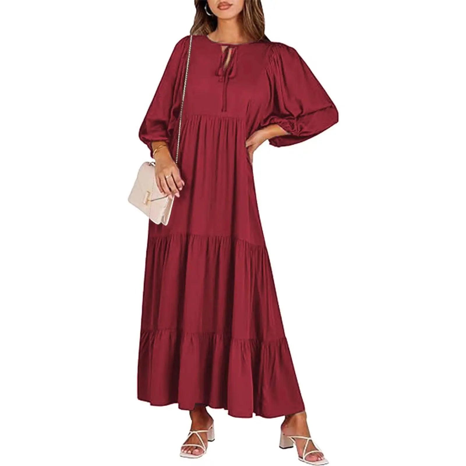 Summer Women's Vintage Printed Bohemian Dress Elegant Ladies Casual Loose V-Neck Short Sleeve Long Dresses ORIS WEAR