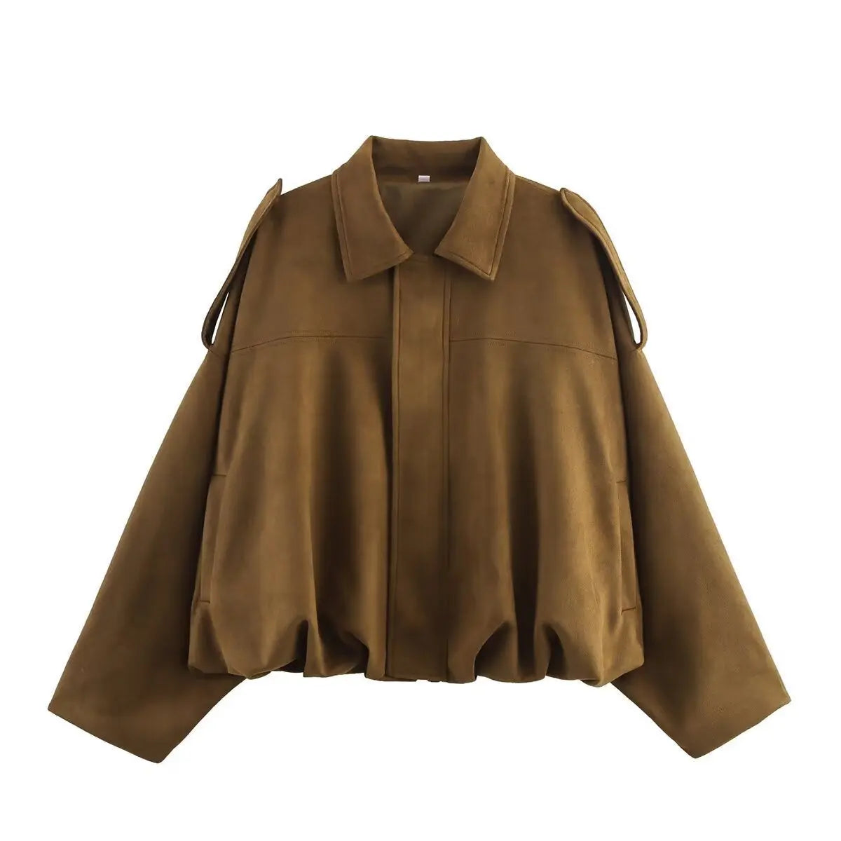 Blouson court oversize marron à col chemise pour femme ORIS WEAR