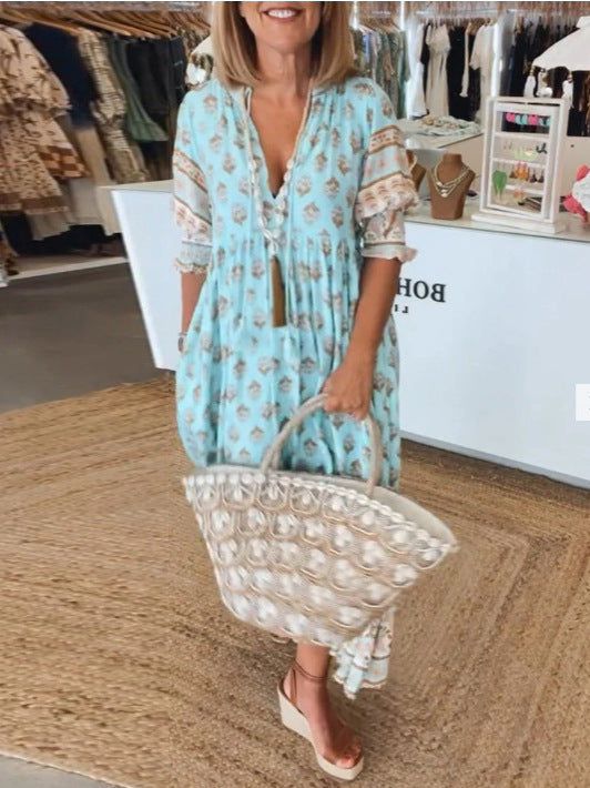 Robe longue femme bohème bleu — ORIS WEAR