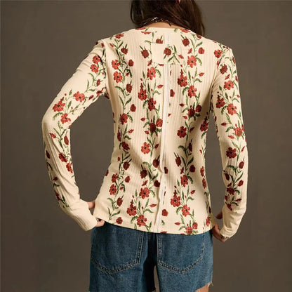 Pull en maille rétro pour femme à imprimé floral, coupe ajustée ORIS WEAR