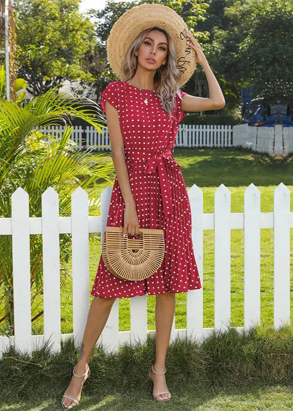 Robe midi à pois élégante ceinturée ORIS WEAR