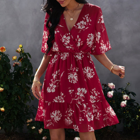 Robe longue femme fleurie rouge — ORIS WEAR