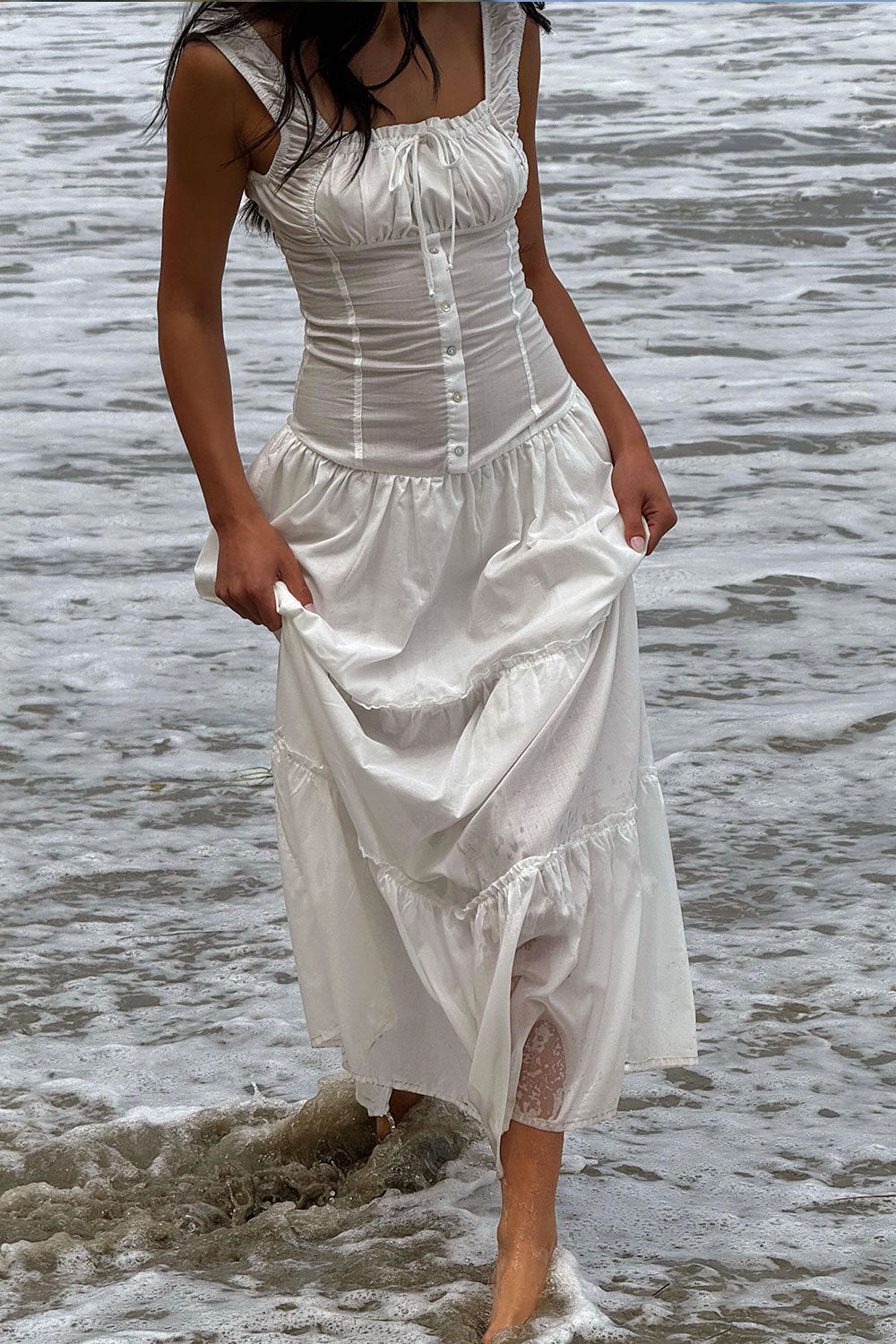 Robe extra longue avec style plissé sur le devant ORIS WEAR