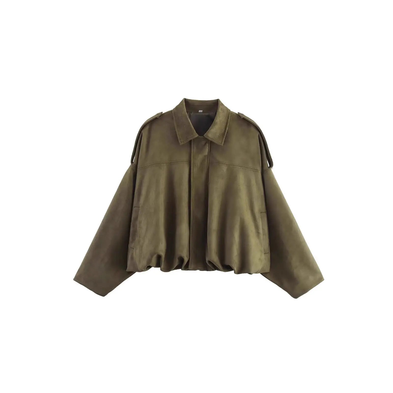 Blouson court oversize marron à col chemise pour femme ORIS WEAR