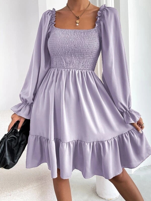 Robe évasée à manches longues et col carré ORIS WEAR