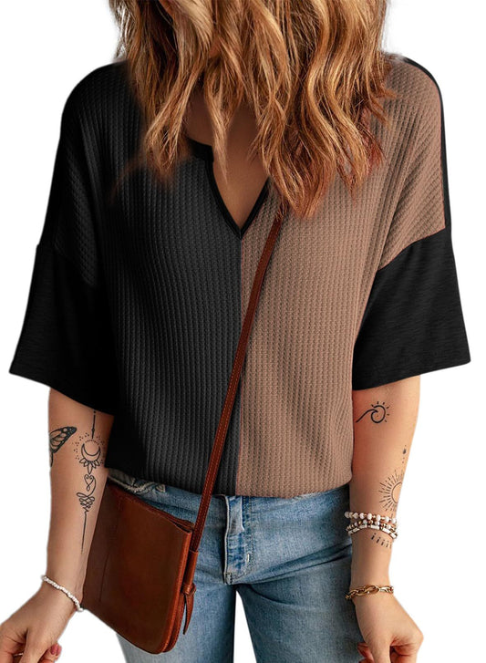 Robe midi femme fluide noir et marron — ORIS WEAR