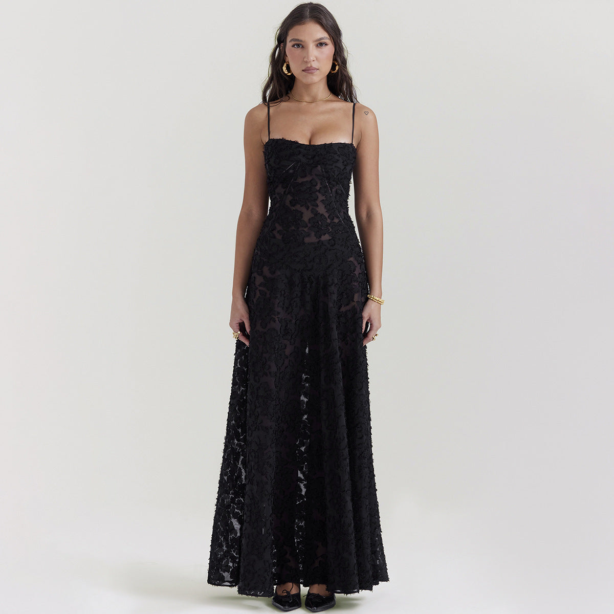 Léa | Robe longue en lin glacé à bretelles Col bustier ORIS WEAR
