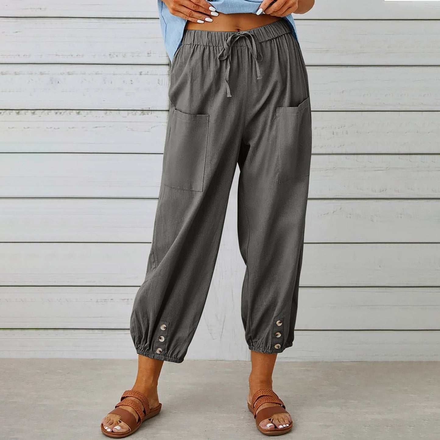 Pantalon à cordon de serrage en coton et lin ORIS WEAR