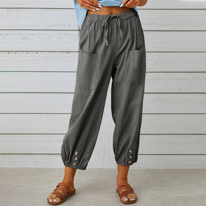 Pantalon à cordon de serrage en coton et lin ORIS WEAR