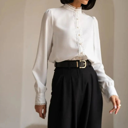 Blouse femme de créateur en dentelle blanche à manches longues ORIS WEAR