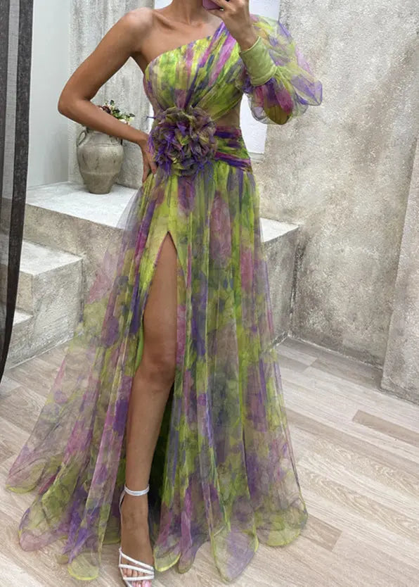 Robe longue tie-dye à fente élégante ORIS WEAR