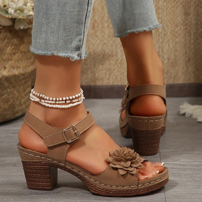 Sandales à Talon Épais avec Fleurs ORIS WEAR