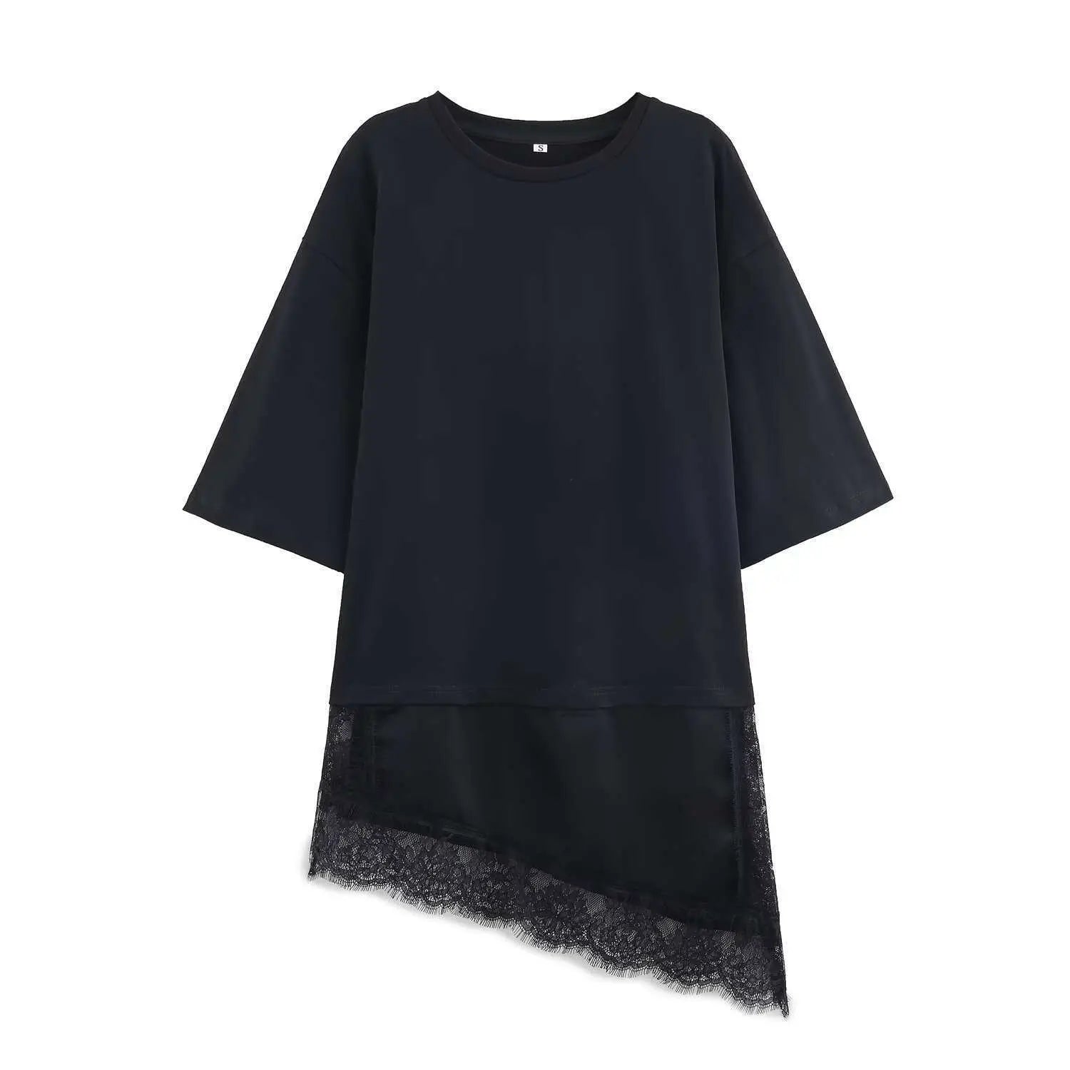 Summer Chic Fashion T-Shirt With A Patchwork Lace Hem ORIS WEAR