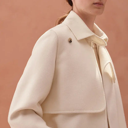 Veste Femme Courte en Cuir de Mouton – Style Rétro Élégant, Blanc Crème ORIS WEAR