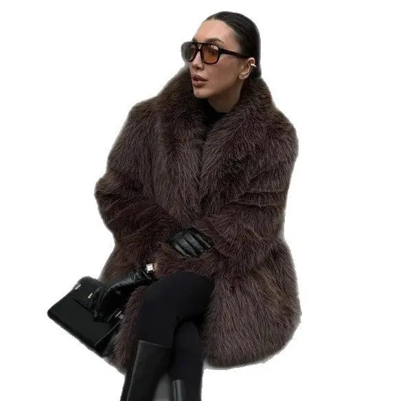 Manteau élégant mi-long à col Claudine en fourrure ORIS WEAR