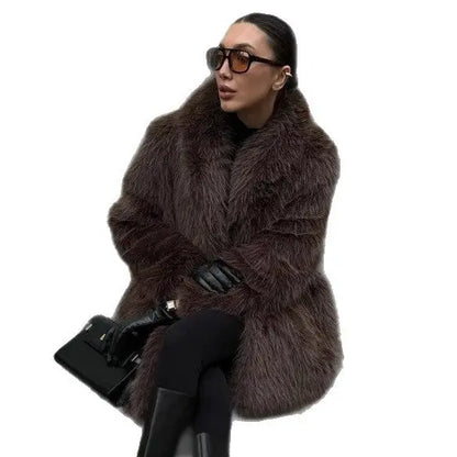 Manteau élégant mi-long à col Claudine en fourrure ORIS WEAR