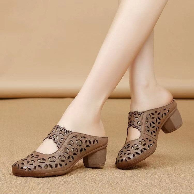 Sabots Femme Rétro en Cuir PU, Bout Rond, Slip-on ORIS WEAR