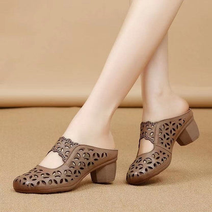 Sabots Femme Rétro en Cuir PU, Bout Rond, Slip-on ORIS WEAR