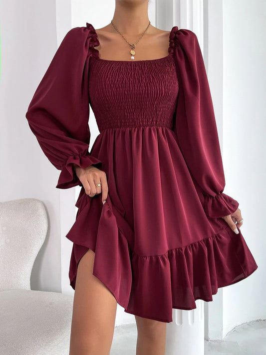 Robe évasée à manches longues et col carré ORIS WEAR