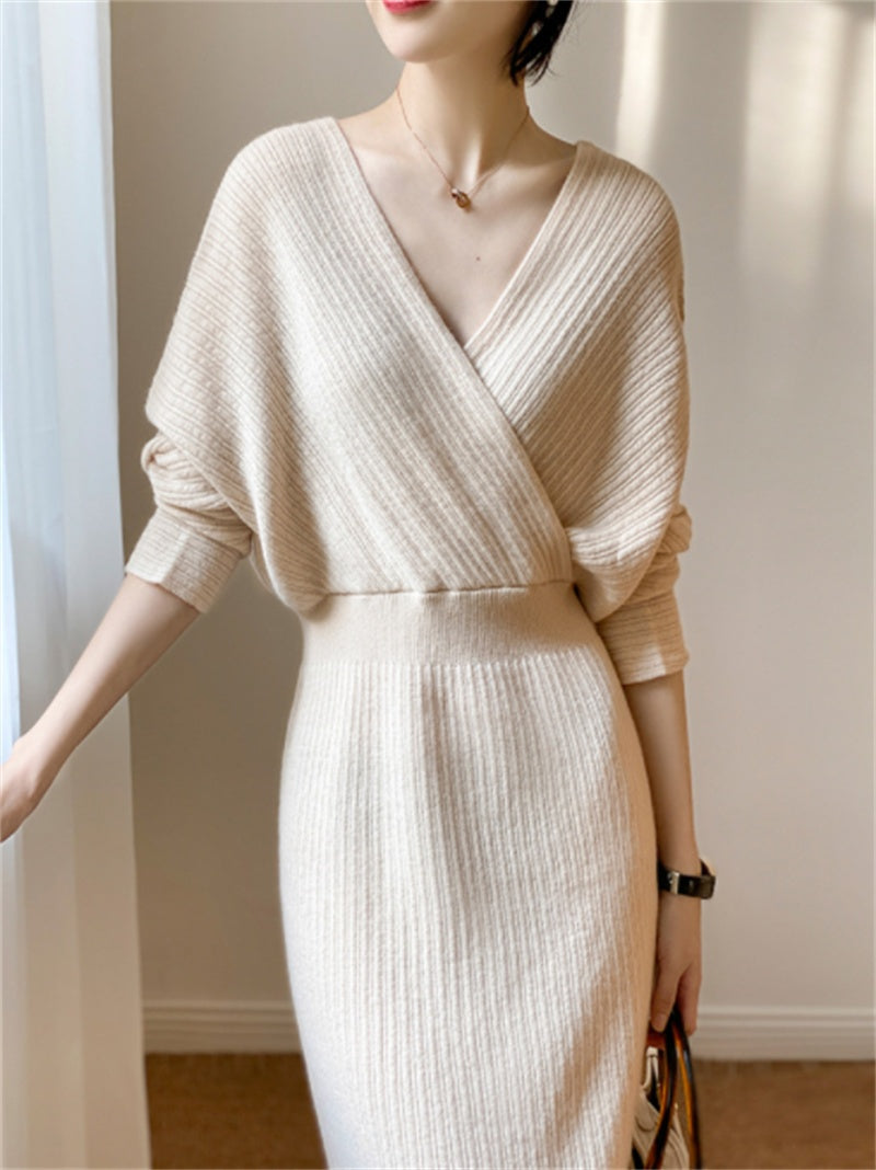Robe tricotée ajustée col en V ORIS WEAR