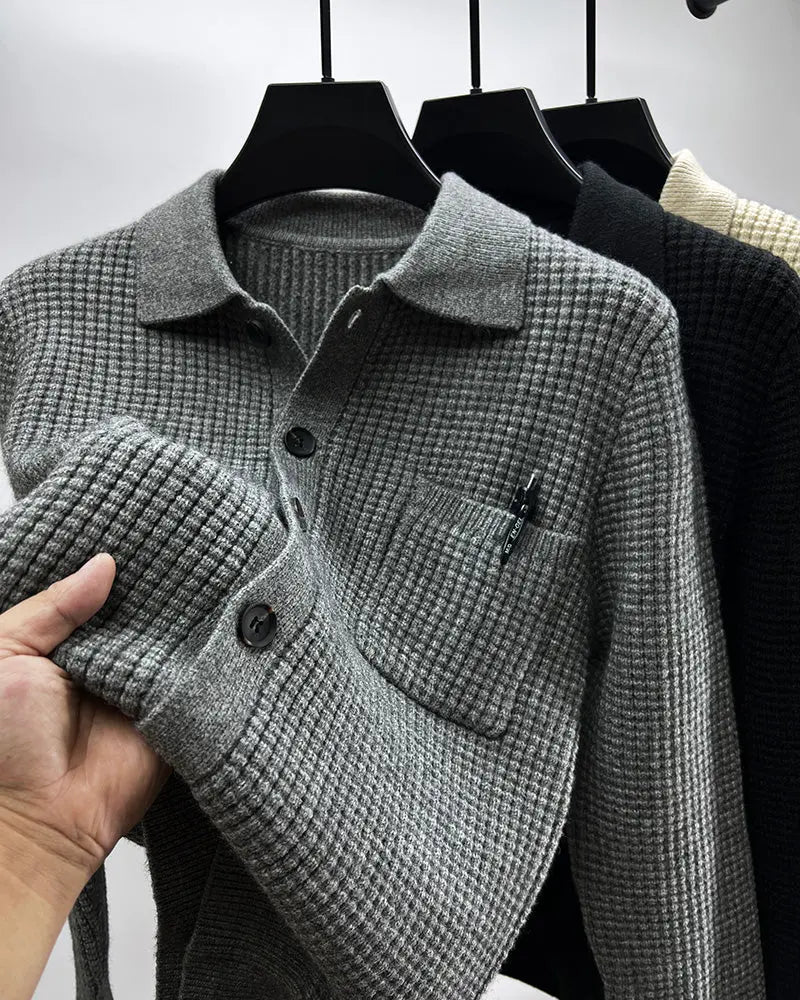 Casual Solid-Color Pocket Lapel Knit Sweater Coat ORIS WEAR
