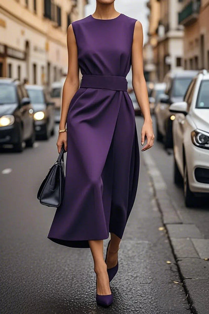 Summer Irregular Sleeveless Dress With Belt Fashion Temperament Slim Back Zipper Dresses For Women Clothing ORIS WEAR