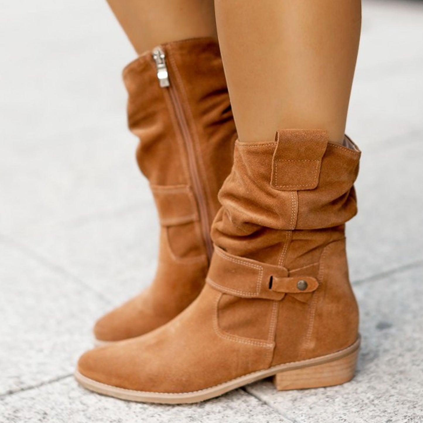 Bottes Western Femme en Daim – Bout Pointu Mi-Mollet