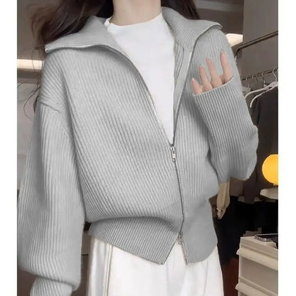 Cardigan zippé femme à col à revers. ORIS WEAR