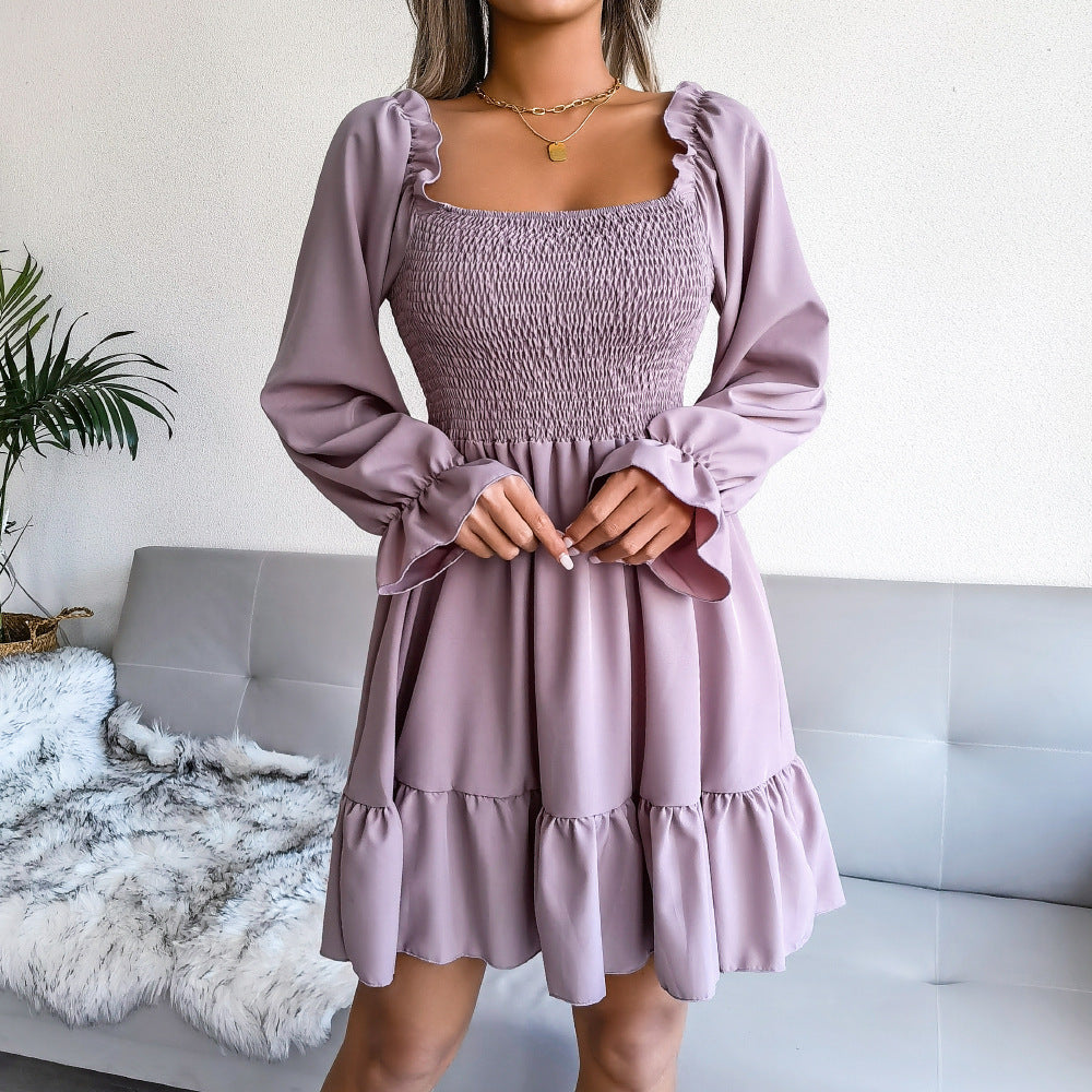 Robe évasée à manches longues et col carré ORIS WEAR