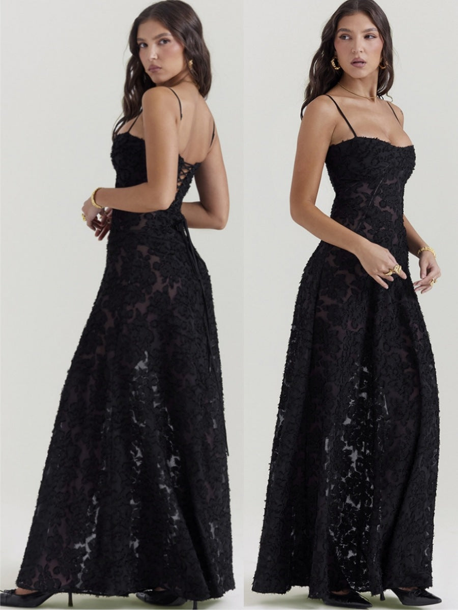 Léa | Robe longue en lin glacé à bretelles Col bustier ORIS WEAR