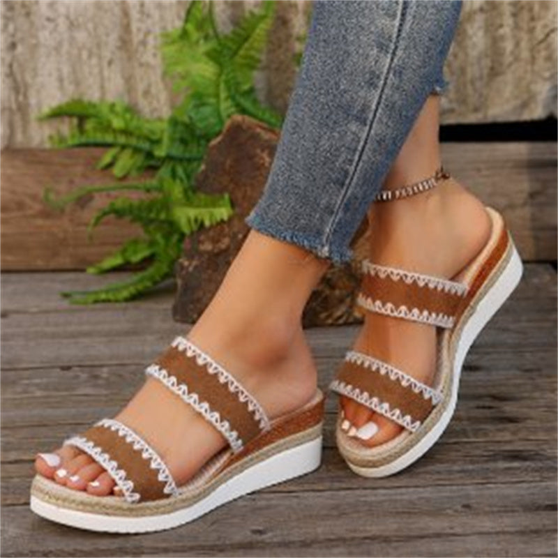 sandales d'été de style ethnique à doubles lanières larges ORIS WEAR