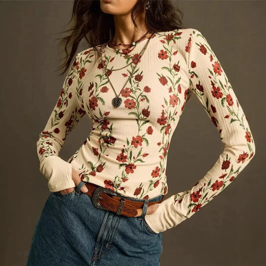 Pull en maille rétro pour femme à imprimé floral, coupe ajustée ORIS WEAR