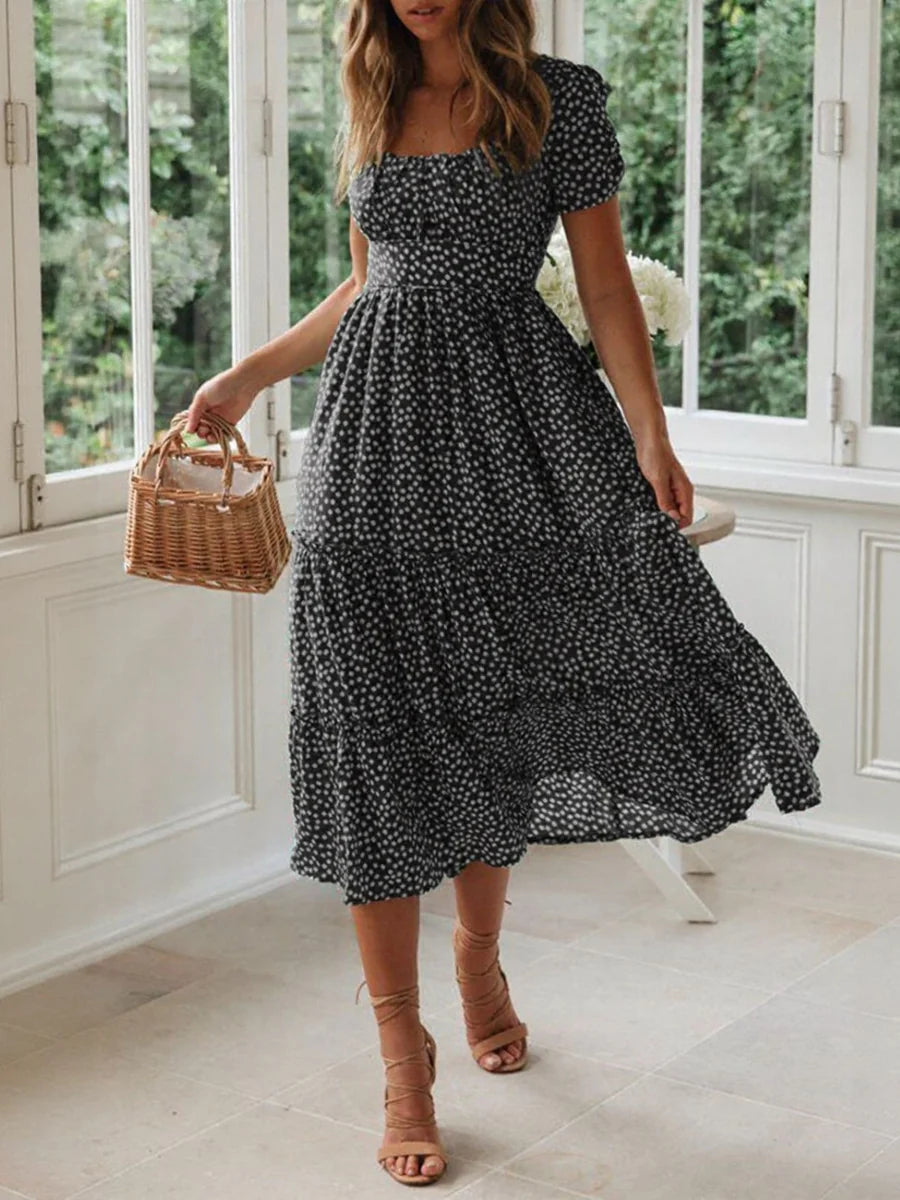 Anais | Robe longue Vintage à Manches Bouffantes & Motif Floral ORIS WEAR
